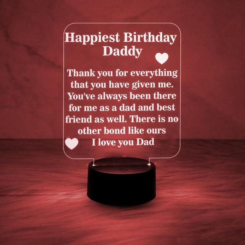 Happiest Birthday Daddy Engraved Quote Night Lamp 7 Color Changing Light with USB Powered | Gift for Father